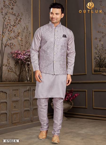 Lavender Colour Outluk 67 A New Exclusive Wear Kurta Pajama With Jacket Latest Collection 67002-A